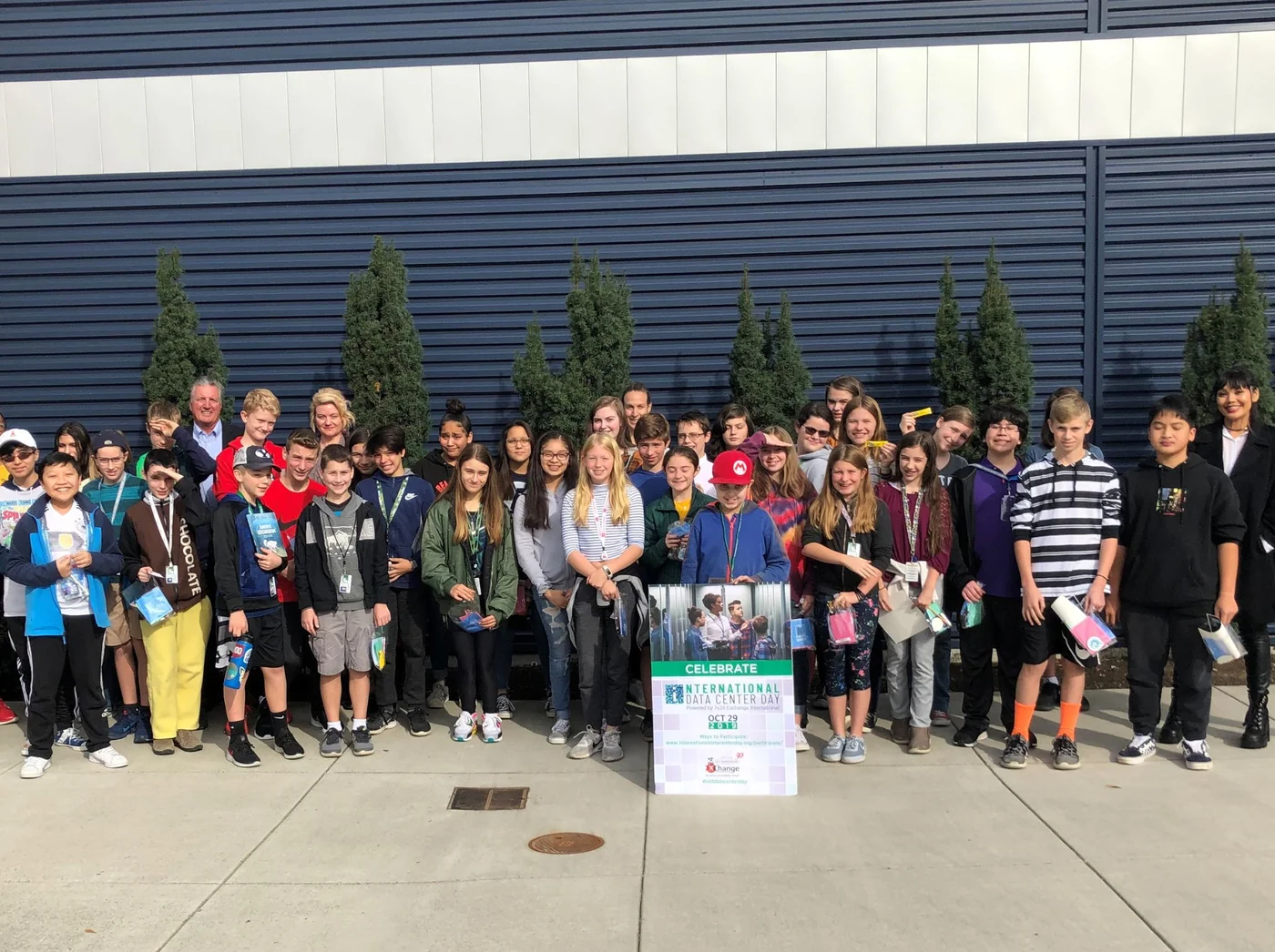 A school group visiting an Opus Interactive data center for International Data Center Day.