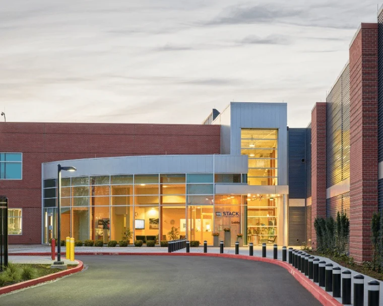 The Opus Interactive Hillsboro, Oregon data center at dusk.