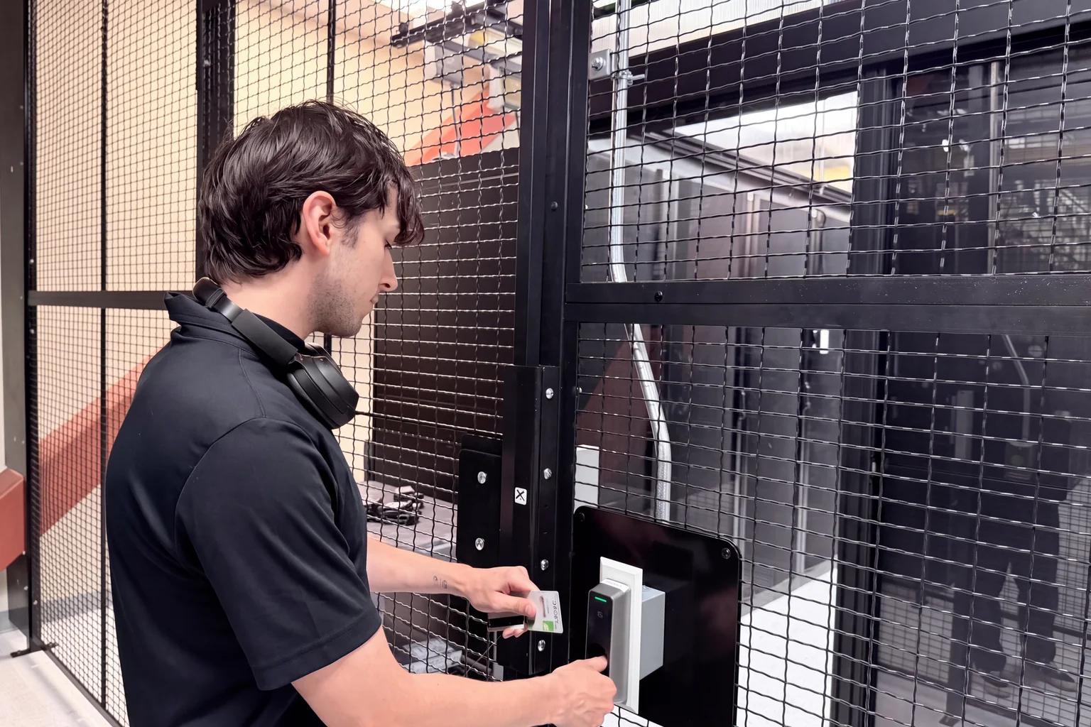 An Opus Interactive engineer at work in the data hall.