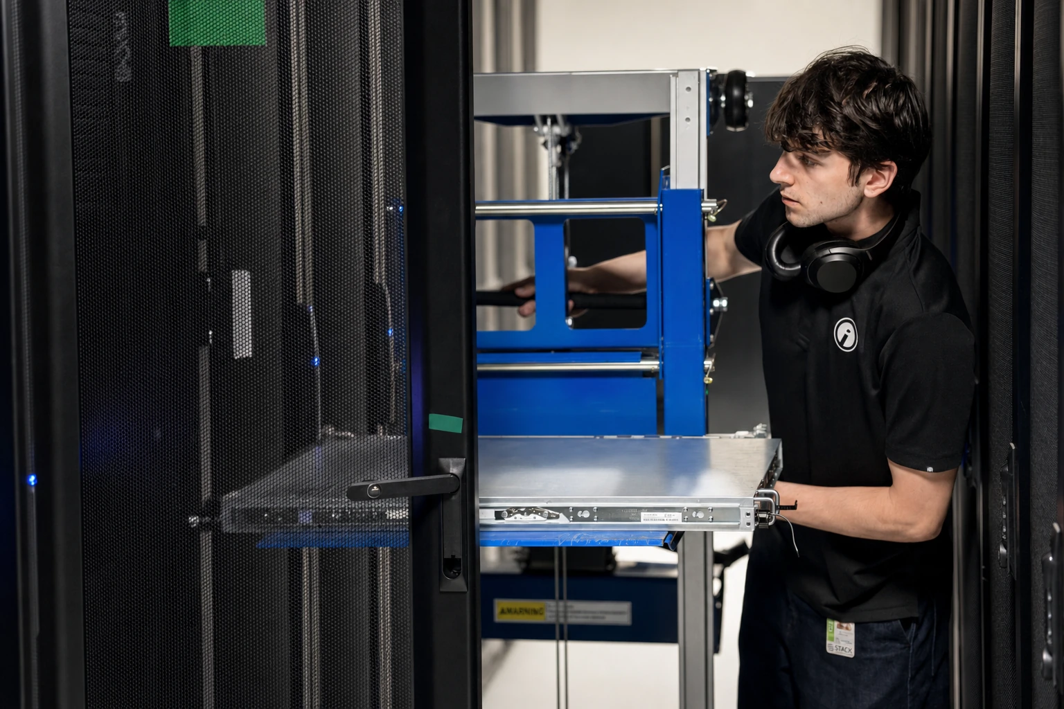 An Opus Interactive engineer monitoring equipment in the data hall.
