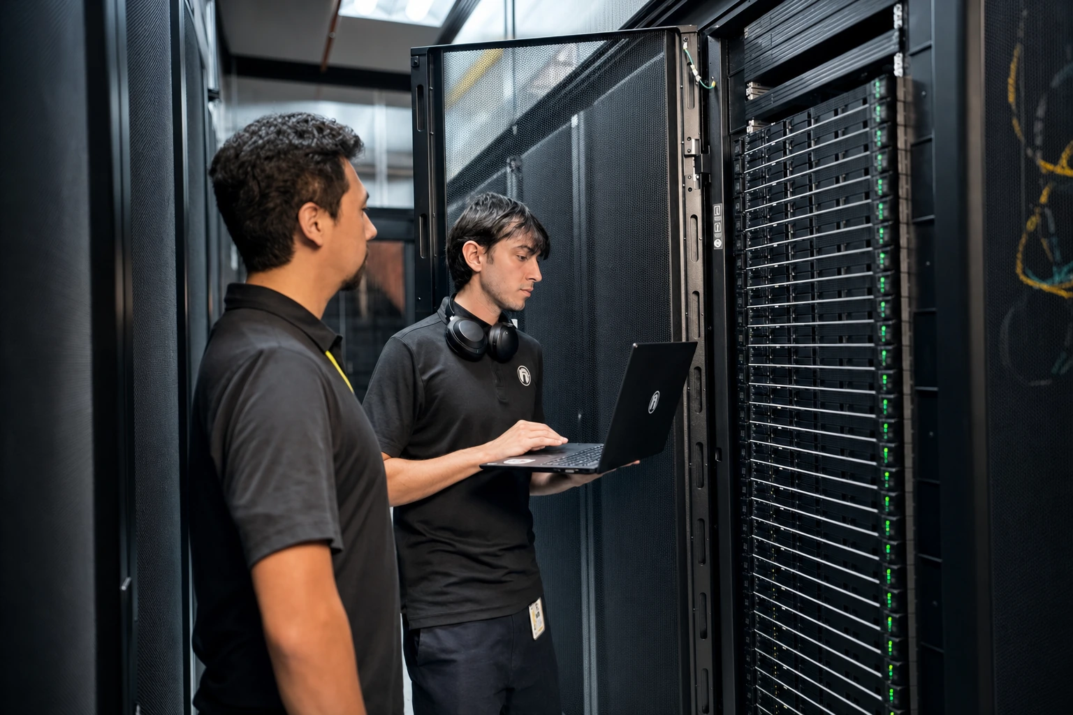 An Opus Interactive engineer working in the data hall.