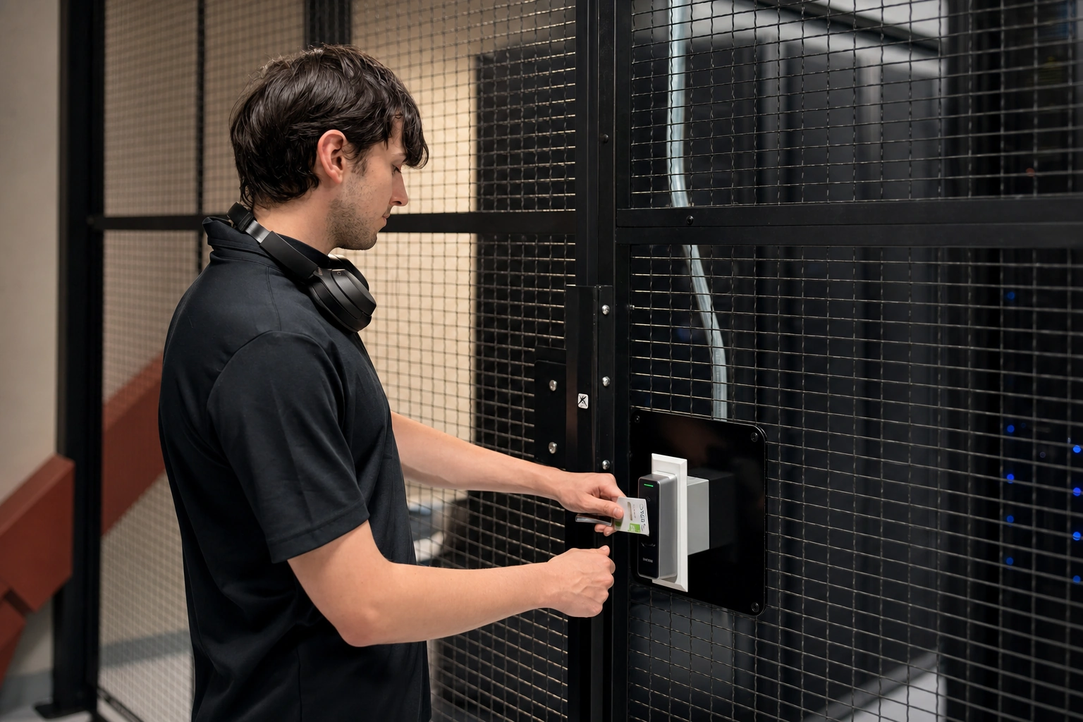 An Opus Interactive engineer working in the data hall.